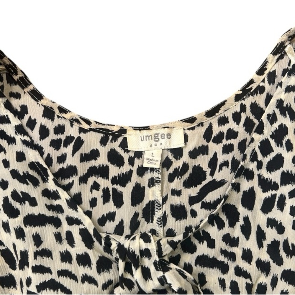 Umgee Animal Print Print V-Neck Tiered Ruffle Sleeve Midi Dress Women’s Large - Picture 3 of 13